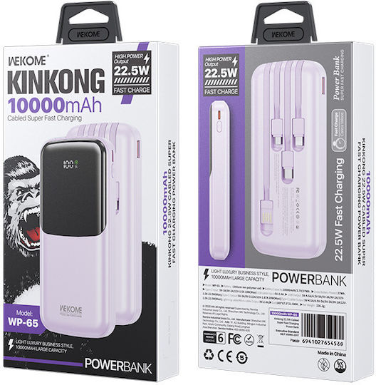WK WP-65 Power Bank 10000mAh 22.5W Power Delivery Μωβ