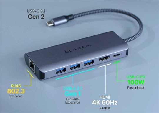 Adam Elements A01 USB-C Docking Station mit 4K PD Ethernet Gray