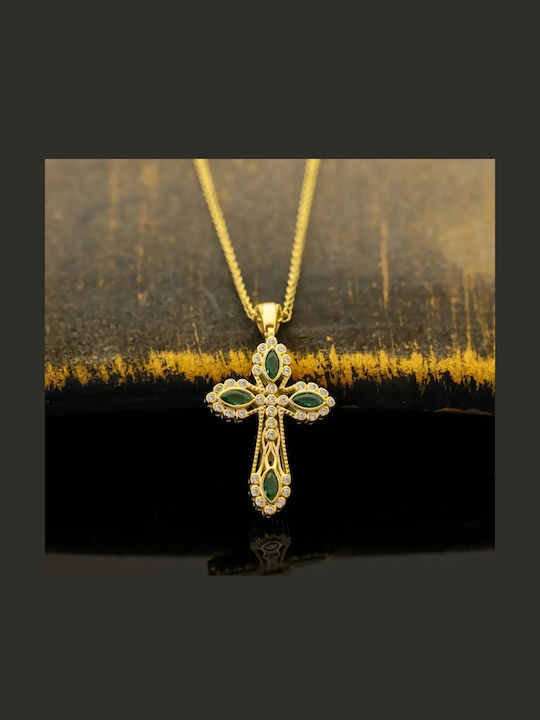 Women's Gold Byzantine Cross 14K Double Sided with Chain