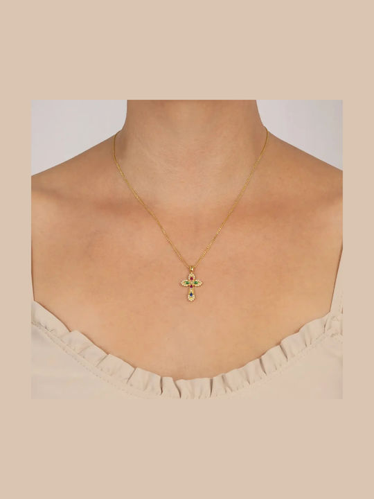 Women's Gold Byzantine Cross 14K Double Sided with Chain