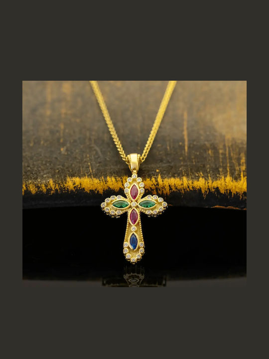 Women's Gold Byzantine Cross 14K Double Sided with Chain