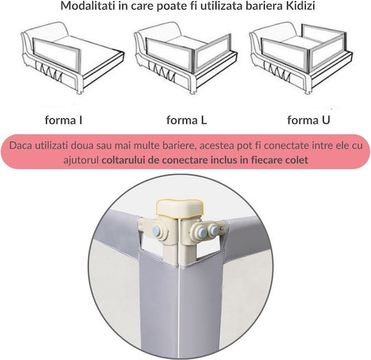 Kidizi Bară de protecție pentru pat Montaj simplu din Metal în Culoare Bej 1buc