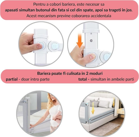 Kidizi Bară de protecție pentru pat Montaj simplu din Metal în Culoare Bej 1buc