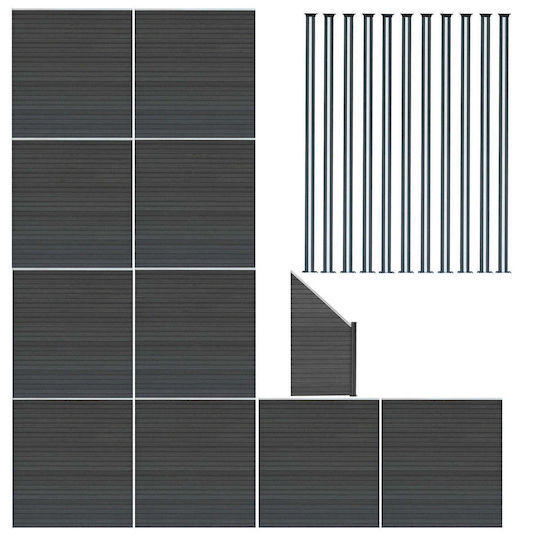 Composite Fence Panels X 10 Angled Piece & Led Posts X 11 Grey