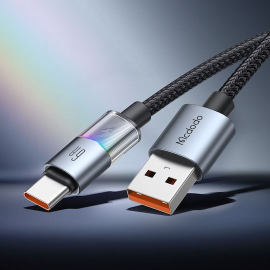 Mcdodo LED Braided USB 2.0 Cable USB-C Male - USB-A 66W Black 1.2m CA-8180