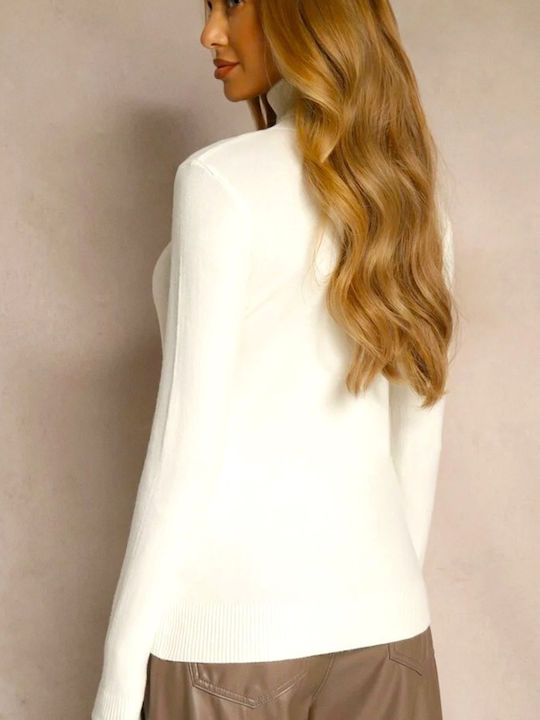 Women's Long Sleeve Sweater Cotton Turtleneck White