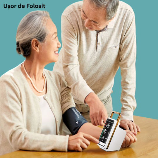 Tensiometru de Braț Ecran Lcd Mare Măsurare Tensiune Arterială Puls Detectare Puls Neregulat Memorie Ultimei Valori Manșetă Reglabilă Usb Alb