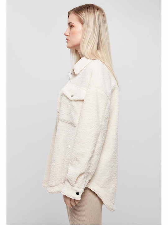 Sherpa Γυναικείο Λευκό Overshirt Oversized
