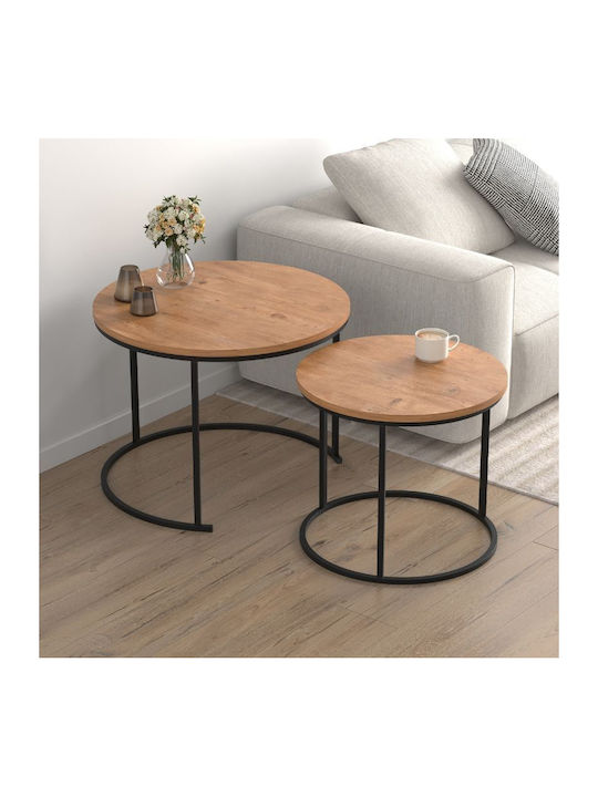 Rundes Beistelltisch Hilal Holz Pine Eiche 2 Stück M66xT66xH49,5cm