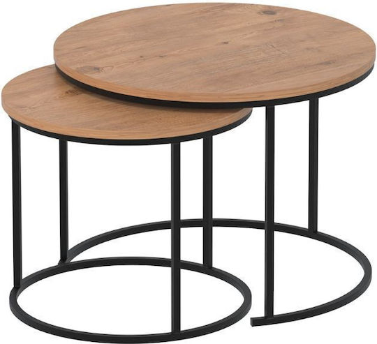 Round Side Coffee Table Hilal Wooden Pine Oak 2 Pieces W66xL66xH49.5cm
