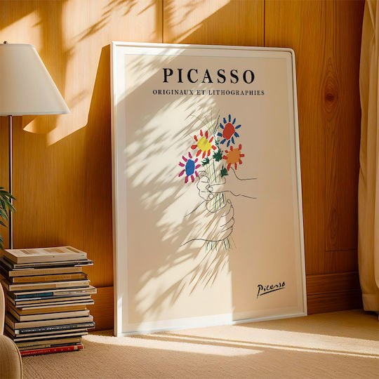 Poster Pablo Picasso Blumen Frieden Kunst250 21cm x 30cm Weißer Kunststoffrahmen