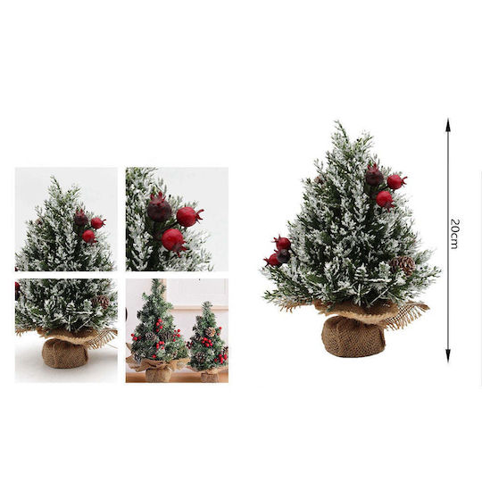 Arbore Decorativ De Crăciun De Masă Nins Cu Fructe Roșii 20 Cm
