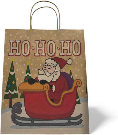 Craft “ho Ho Άγιος Βασίλης” Paper Christmas Bag for Gift Beige 32x12x26cm.