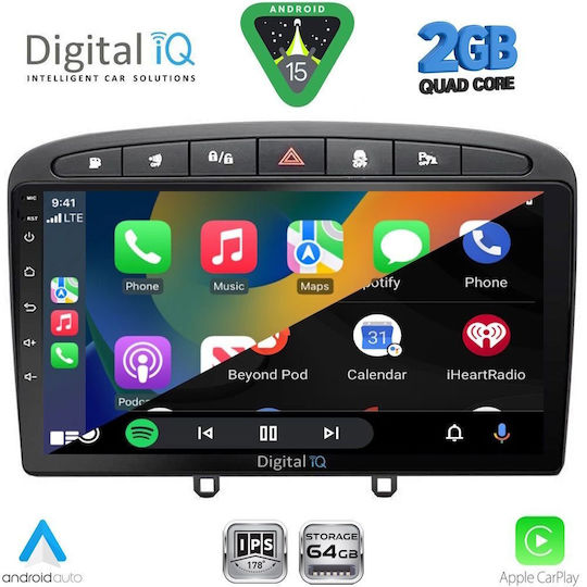 Digital IQ Ηχοσύστημα Αυτοκινήτου για Peugeot 308 / RCZ 2007-2012 (Bluetooth/USB/WiFi/GPS/Apple-Carplay/Android-Auto) με Οθόνη Αφής 9"