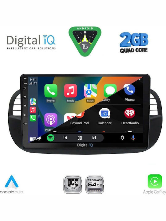 Digital IQ Ηχοσύστημα Αυτοκινήτου για Fiat 500 2007-2015 (Bluetooth/USB/WiFi/GPS/Apple-Carplay/Android-Auto) με Οθόνη Αφής 9"