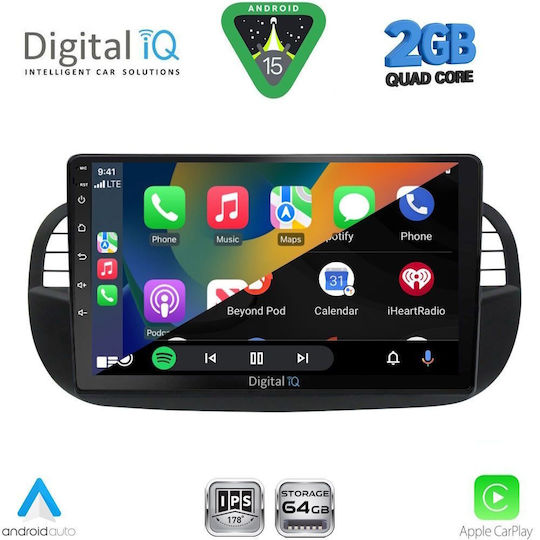 Digital IQ Sistem Audio Auto pentru Fiat 500 2007-2015 (Bluetooth/USB/WiFi/GPS/Apple-Carplay/Android-Auto) cu Ecran Tactil 9"