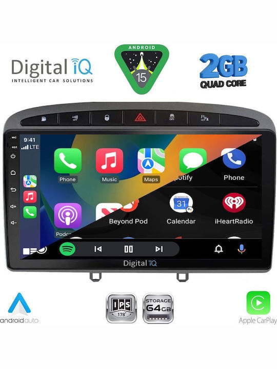 Digital IQ Car Audio System for Peugeot 308 / RCZ 2007-2012 (Bluetooth/USB/WiFi/GPS/Apple-Carplay/Android-Auto) with Touch Screen 9"