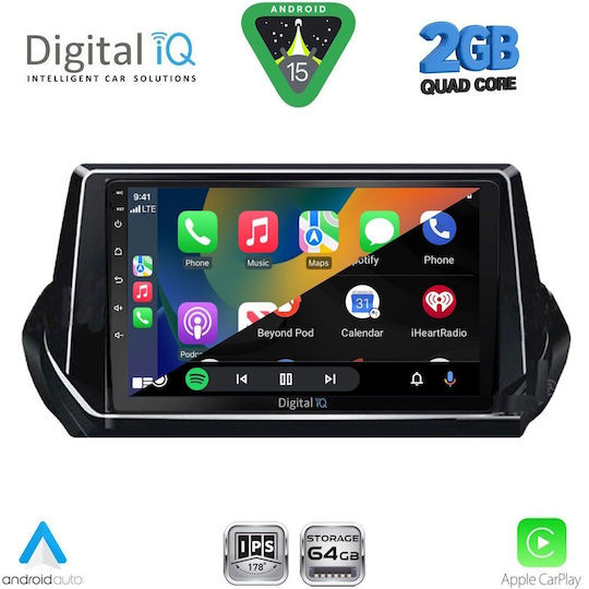 Digital IQ Car Audio System for Peugeot 208 (Bluetooth/USB/WiFi/GPS/Apple-Carplay/Android-Auto) with Touch Screen 9"