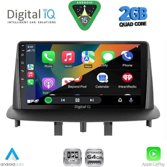 Digital IQ Car Audio System for Renault Megane 2009-2016 (Bluetooth/USB/WiFi/GPS/Apple-Carplay/Android-Auto) with Touch Screen 9"