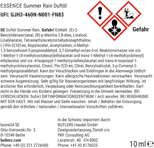 Essence Aromatic Oil Summer Rain 10ml Brown Diameter 2.4cm X Height 7cm