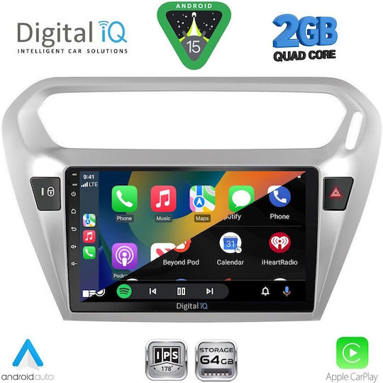 Digital IQ Car Audio System for Peugeot 301 Citroen C-Elysee 2013 (Bluetooth/USB/WiFi/GPS/Apple-Carplay/Android-Auto) with Touch Screen 9"