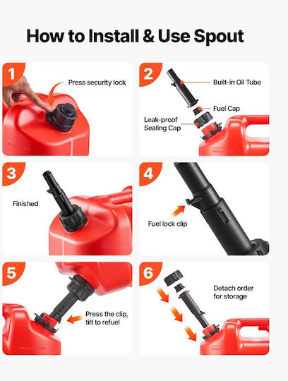 Vevor Fuel Can 19 Liters Gasoline Tank Spout Transparent Scale Maximum Flow 15 Liters Per Minute Safe Leakproof Portable Flat Liquid Container For Cars Motorcycles ATV UTV Red 1 Piece