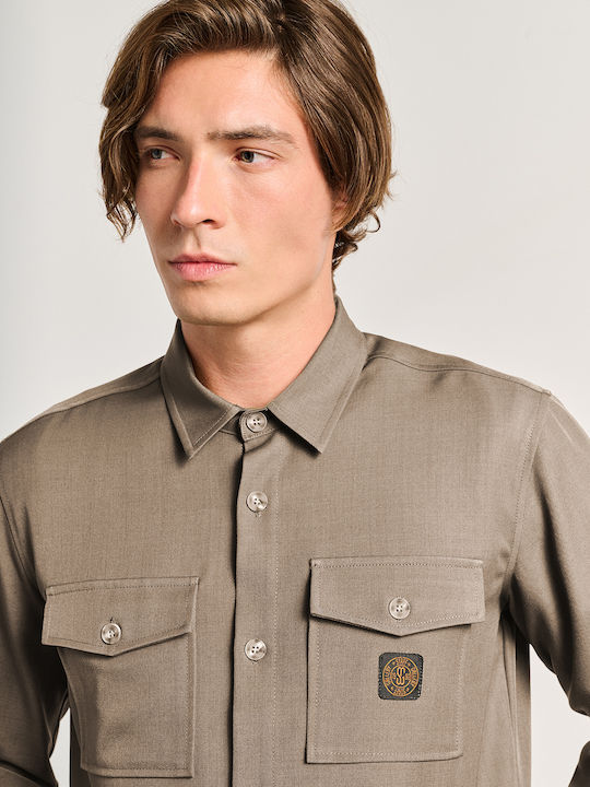 Μακρυμάνικo Overshirt σε Κανονική Γραμμή Taupe