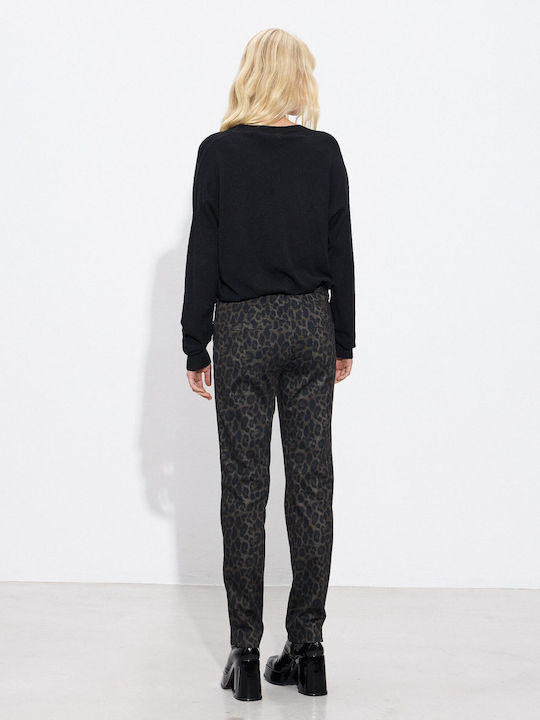 Women's Fabric Trousers Leopard Khaki