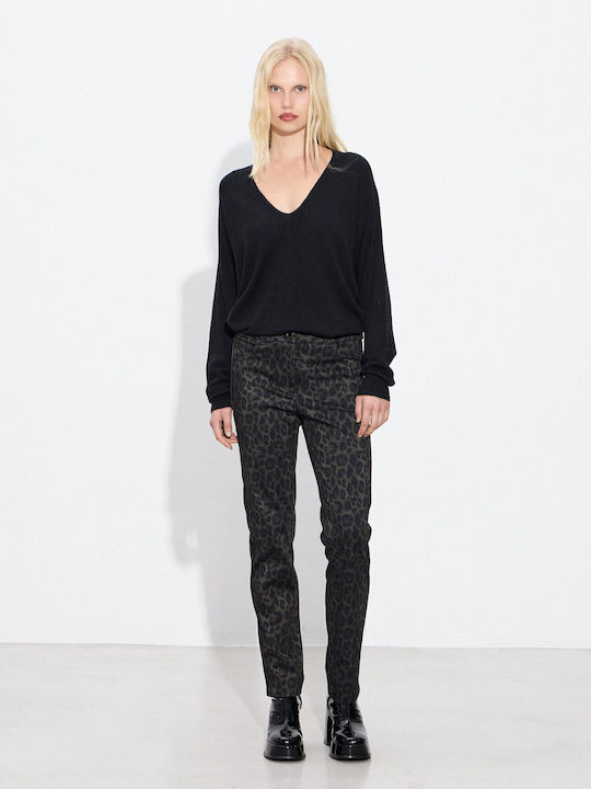 Women's Fabric Trousers Leopard Khaki