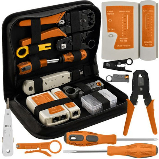 Tester De Cabluri Rj45/rj11 Set 18 Piese Clește De Sertizare Dezizolator De Fire Unealtă Krone Conectori Șurubelnițe Inclus Geantă Multicolor