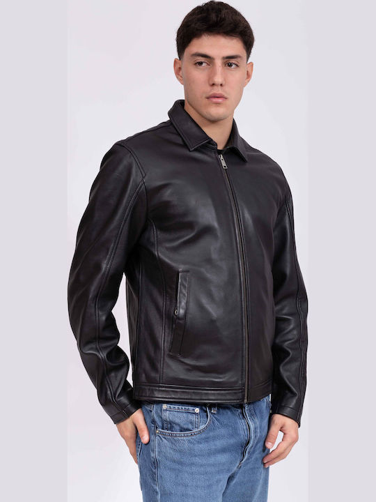 Collar Sheep Leather Jacket Black