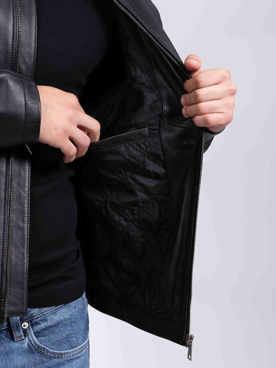 Collar Sheep Leather Jacket Black