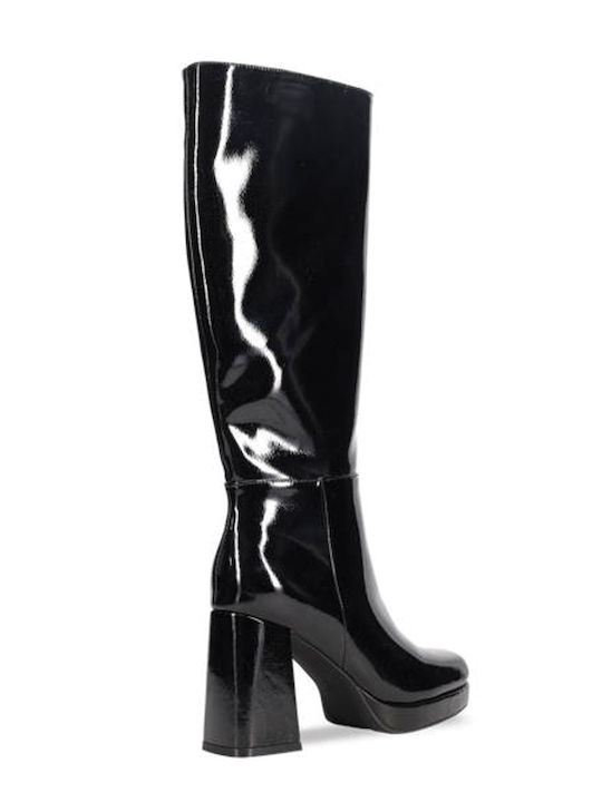 Synthetic Leather High Heel Women's Boots with Zipper Black
