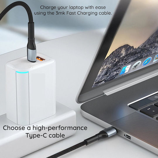 3MK Braided Thunderbolt 4 Cable 240W Μαύρο 1m