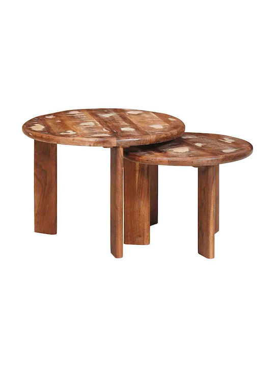 Masă Laterală Rotundă Din Lemn Multicolor 2 Buc M50xL50xÎ40cm