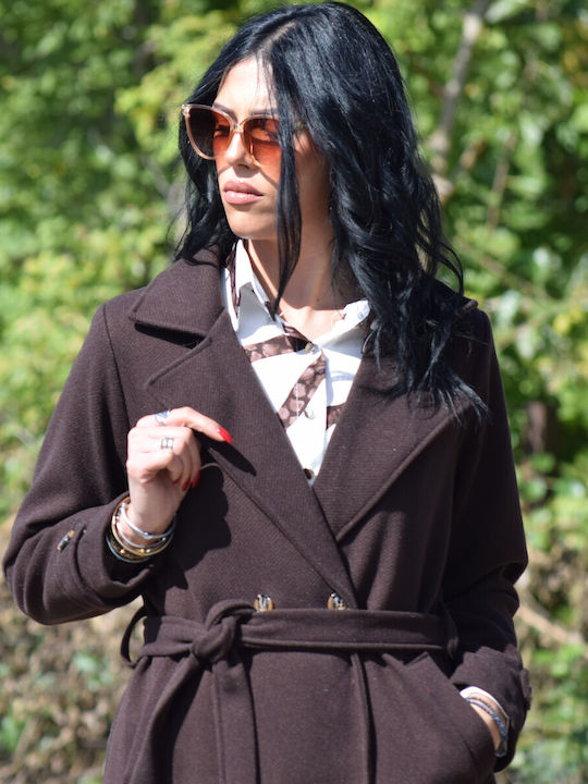 Women's Brown Coat with Belt