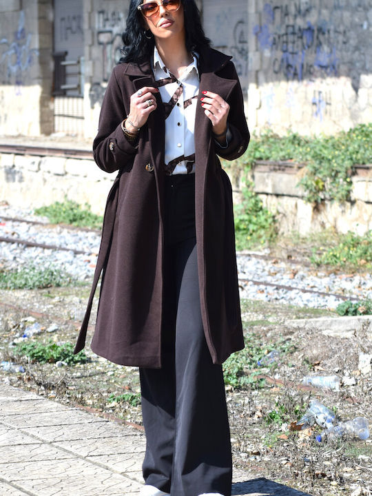 Women's Brown Coat with Belt