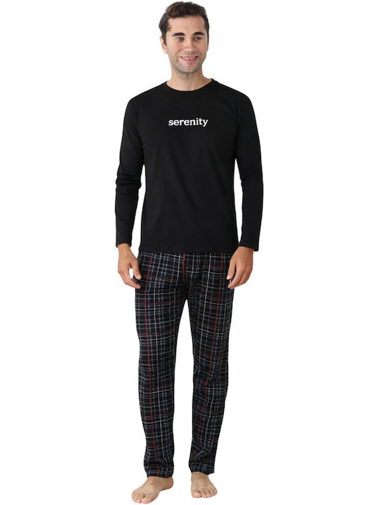 Mad Χειμερινή Καρό Ανδρική Πιτζάμα Βαμβακερή Μαυρο