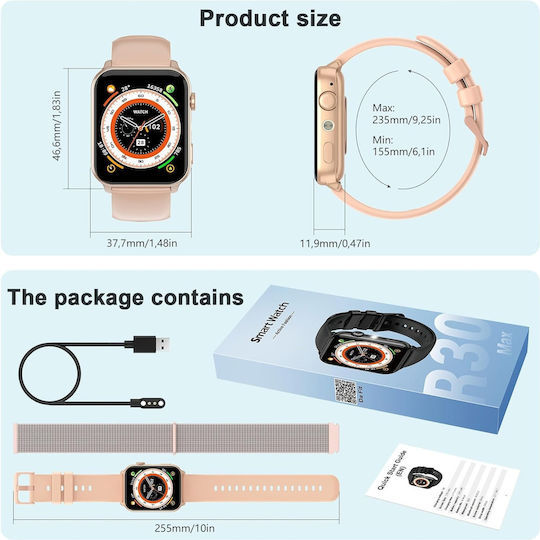 IOWODO R30 Pro Smartwatch με Παλμογράφο (Ροζ)