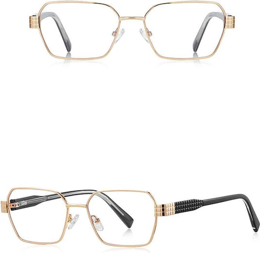 Techsuit Anti-Blue Light Glasses Reflex PC 3161 Women Rectangle Metal Frame AC Lens Gold Black