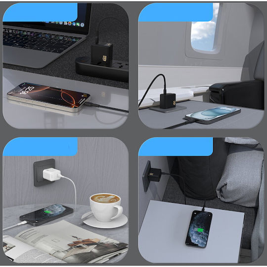 Dudao Charger GaN with USB-C Port and Cable USB-C - USB-C 45W Power Delivery Whites (A28C)