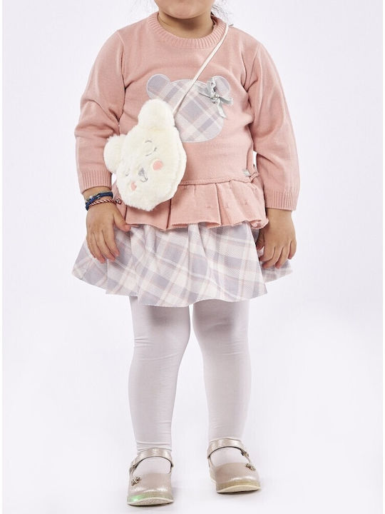 Kinderkleid Langärmelig Knitted Set mit Accessoires Rosa