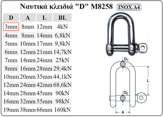 M8258-14 Edelstahl Marine-Schlüssel Inox A4-aisi 316 D-ø14mm