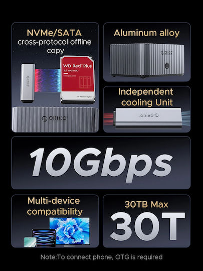 Orico Сторидж HDD/M.2 Док 2 Гнезда Офлайн Клониране 2.5 3.5 M.2 NVMe USB-C/USB-A IT28E-C-EU-GY