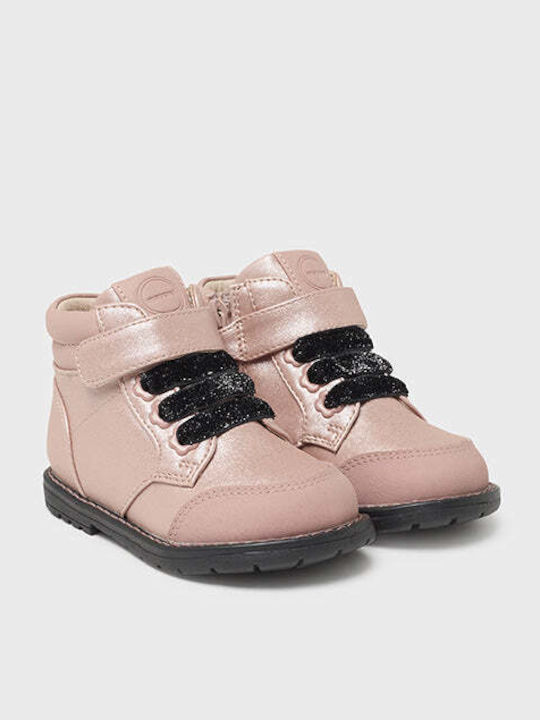 Biker Kinderstiefeletten aus Lackleder mit Klettverschluss Rosa