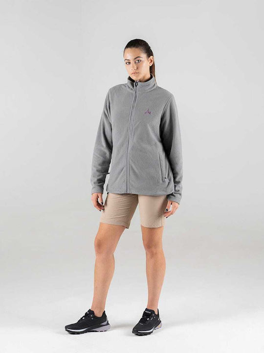 Fleece Γυναικεία Ζακέτα με Φερμουάρ σε Γκρι Χρώμα