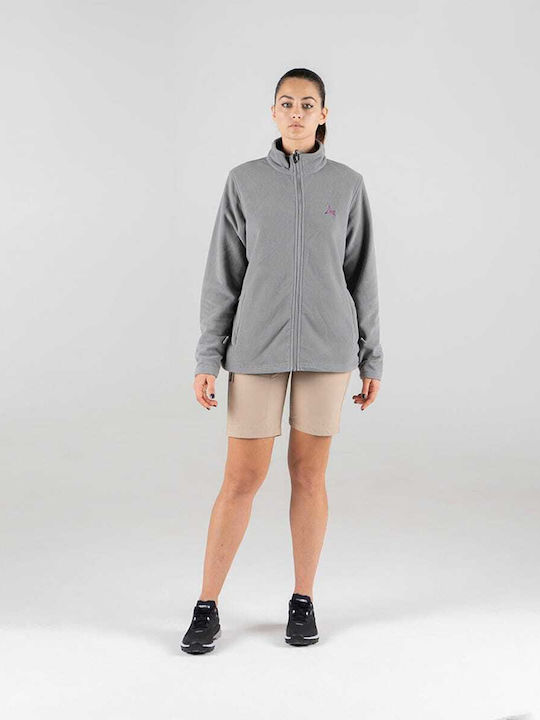 Fleece Γυναικεία Ζακέτα με Φερμουάρ σε Γκρι Χρώμα