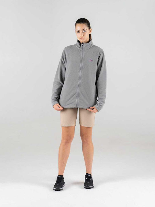 Fleece Γυναικεία Ζακέτα με Φερμουάρ σε Γκρι Χρώμα