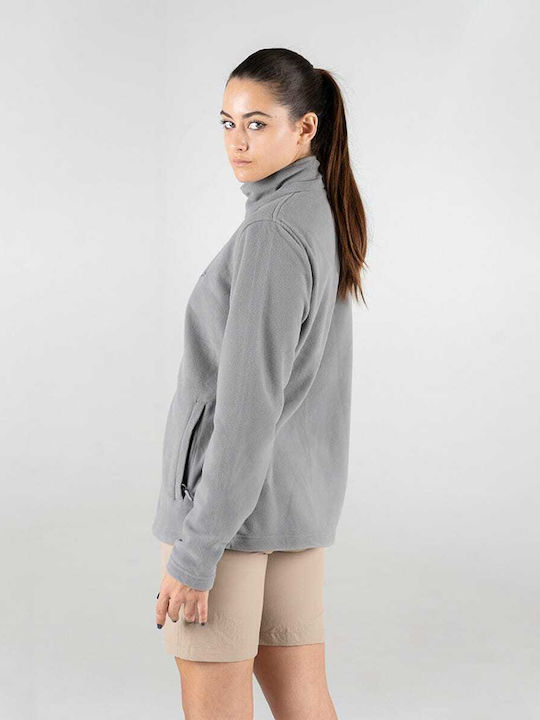 Fleece Γυναικεία Ζακέτα με Φερμουάρ σε Γκρι Χρώμα