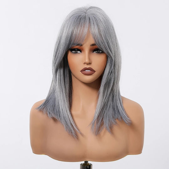Animis Beauty Perucă cu Păr Natural în Lumină Argint Culoare 40cm